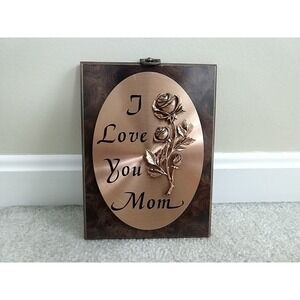 I Love You Mom Copper Roses Wood Plaque Gift Decor